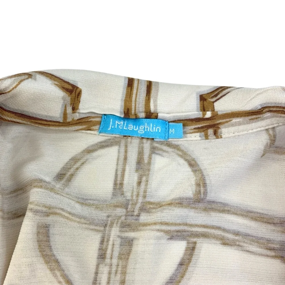 JMclaughlin Silk Wrap Dress in Cream with Brown Geometric Print - Picture 3 of 4
